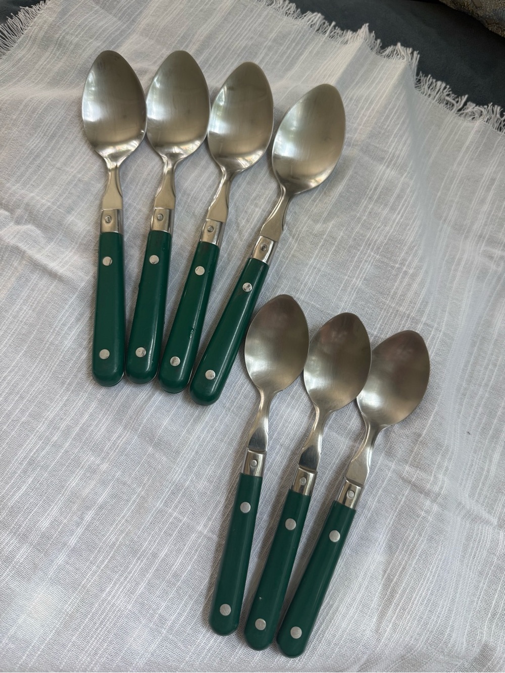 Washington Forge Mardi Gras Green Handle Steel Table Spoons (4) Teaspoons (3)